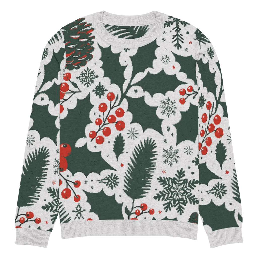 Knitted Crew Neck - Pine Leaves and Christmas Berries - DipaliZ