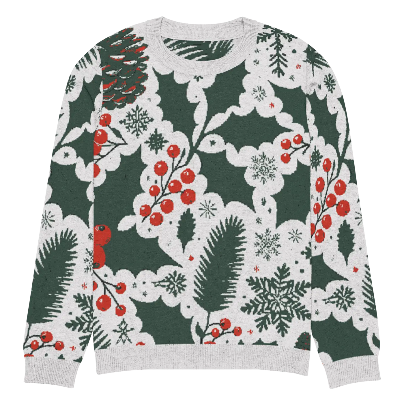 Knitted Crew Neck - Pine Leaves and Christmas Berries - DipaliZ