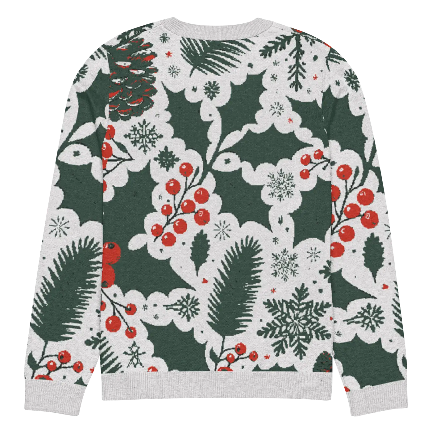 Knitted Crew Neck - Pine Leaves and Christmas Berries - DipaliZ