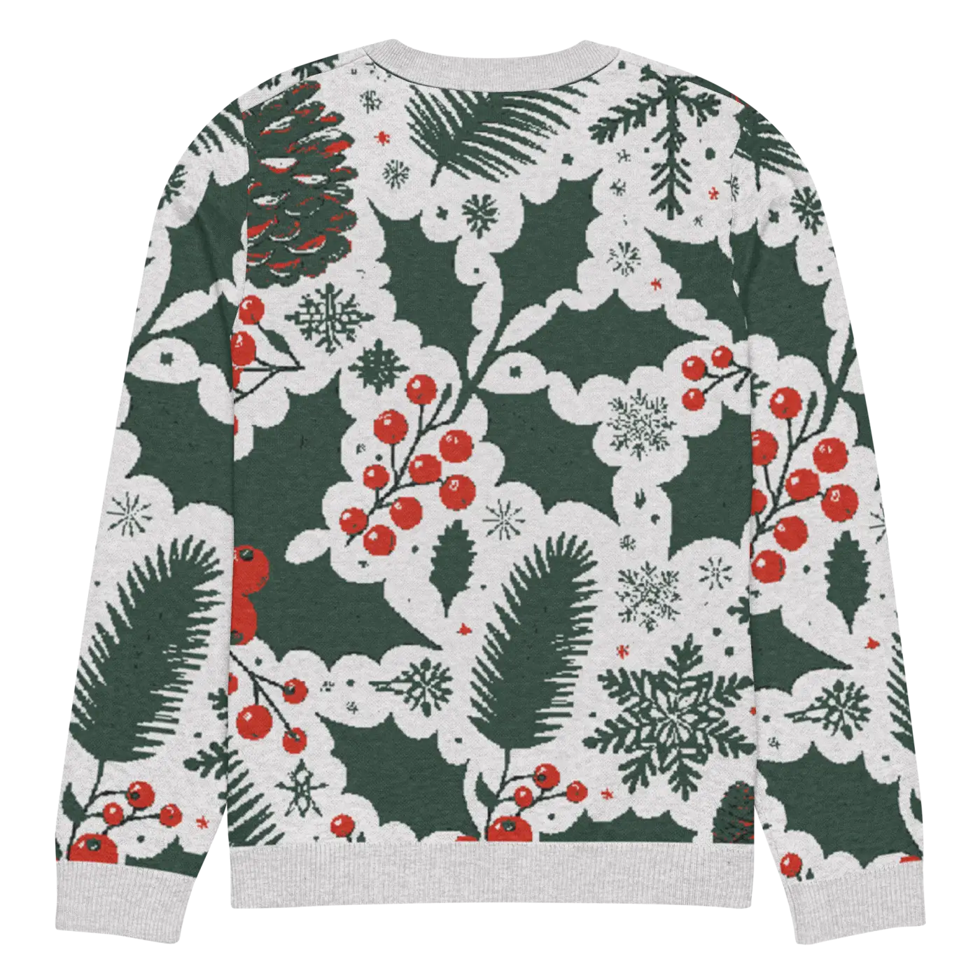 Knitted Crew Neck - Pine Leaves and Christmas Berries - DipaliZ
