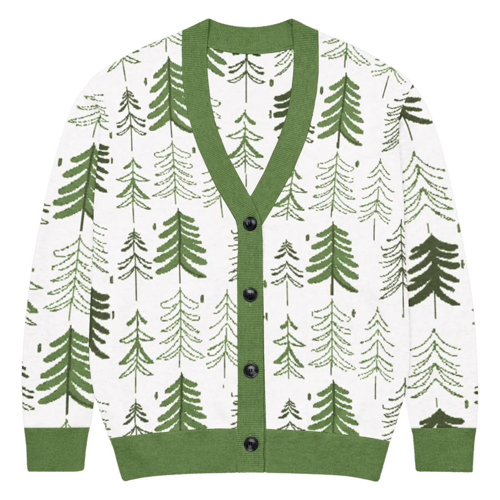 Tree Print Cardigan - Woodland Scene Jacquard Knit - DipaliZ