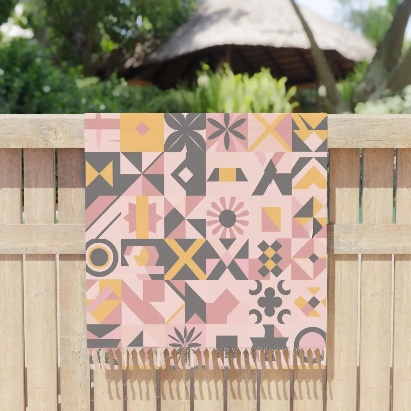 Boho Beach Towel - Pink Abstract Geometric Pattern - DipaliZ