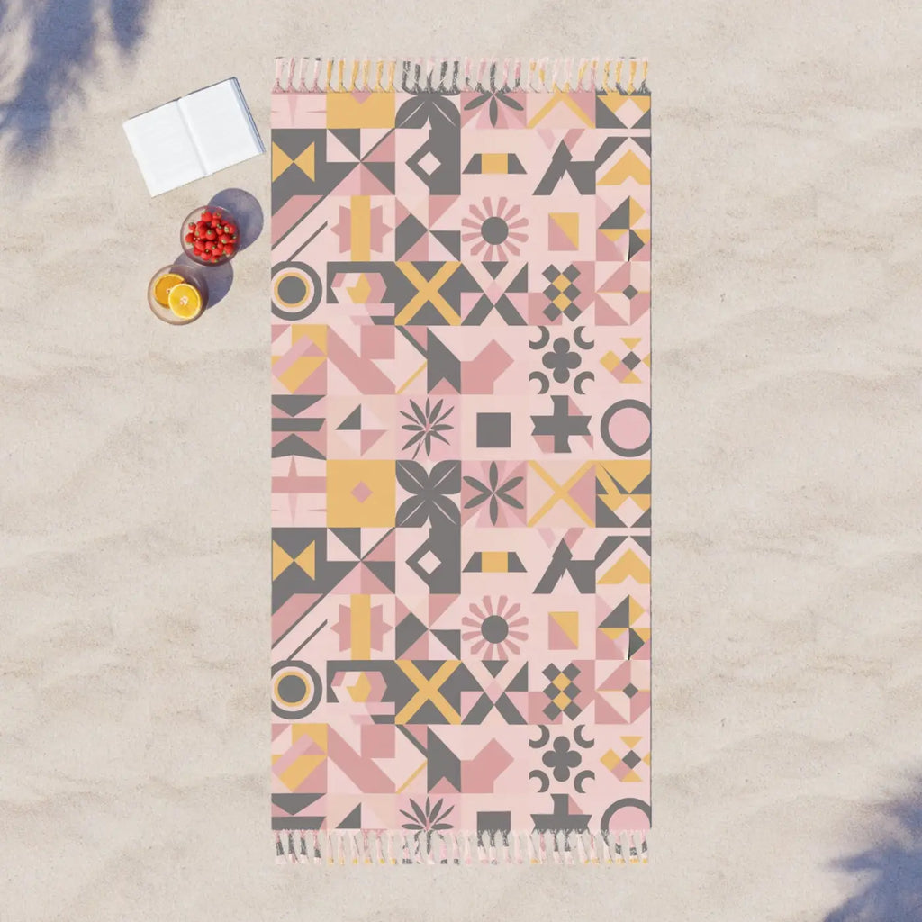 Boho Beach Towel - Pink Abstract Geometric Pattern - DipaliZ