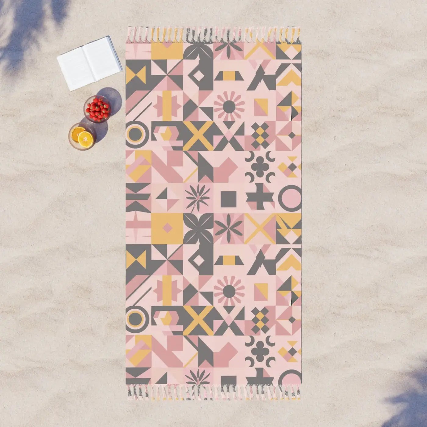 Boho Beach Towel - Pink Abstract Geometric Pattern - DipaliZ
