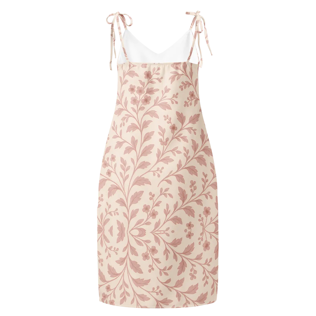 Midi Dress - Pink Floral Vines with Built-In Bra - DipaliZ
