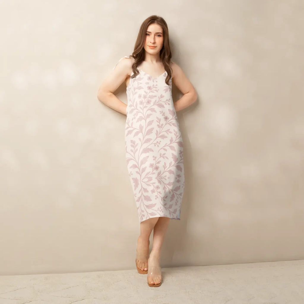 Midi Dress - Pink Floral Vines with Built-In Bra - DipaliZ
