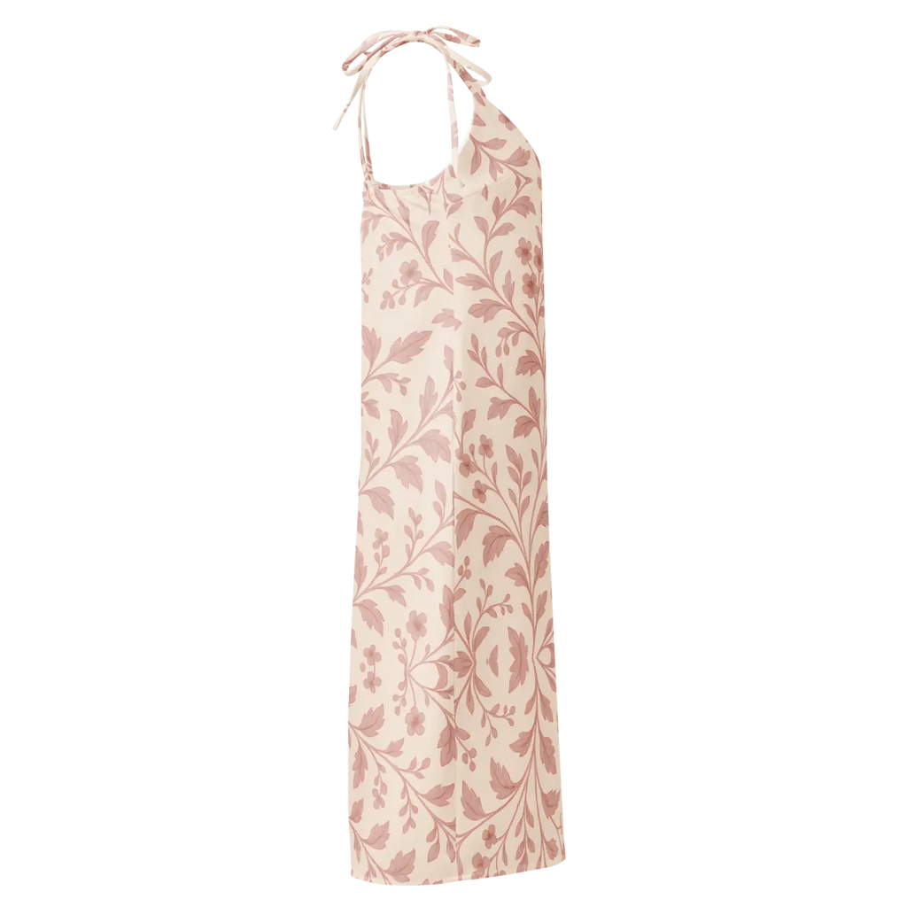 Midi Dress - Pink Floral Vines with Built-In Bra - DipaliZ