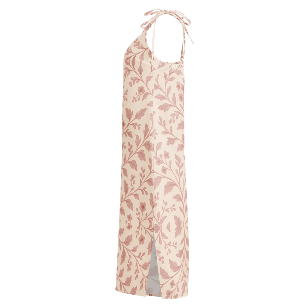 Midi Dress - Pink Floral Vines with Built-In Bra - DipaliZ
