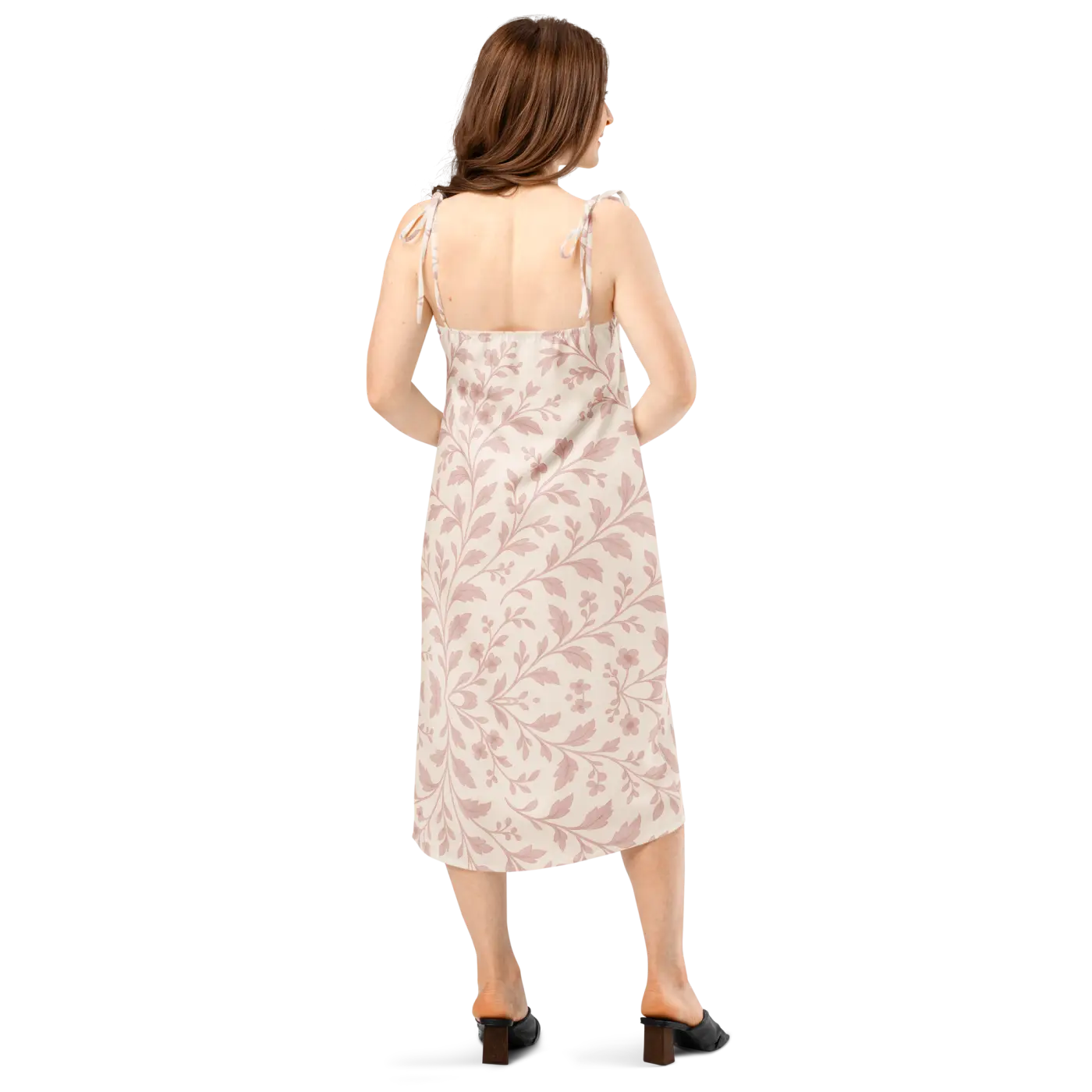 Midi Dress - Pink Floral Vines with Built-In Bra - DipaliZ