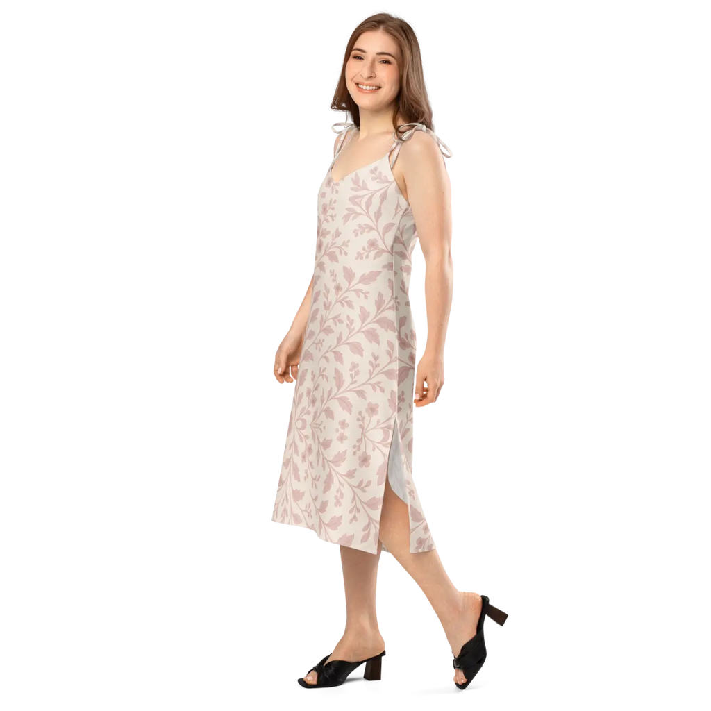 Midi Dress - Pink Floral Vines with Built-In Bra - DipaliZ