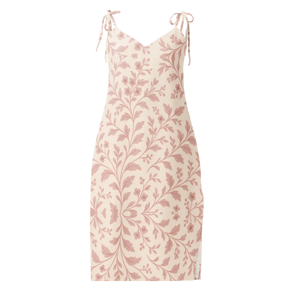 Midi Dress - Pink Floral Vines with Built-In Bra - DipaliZ