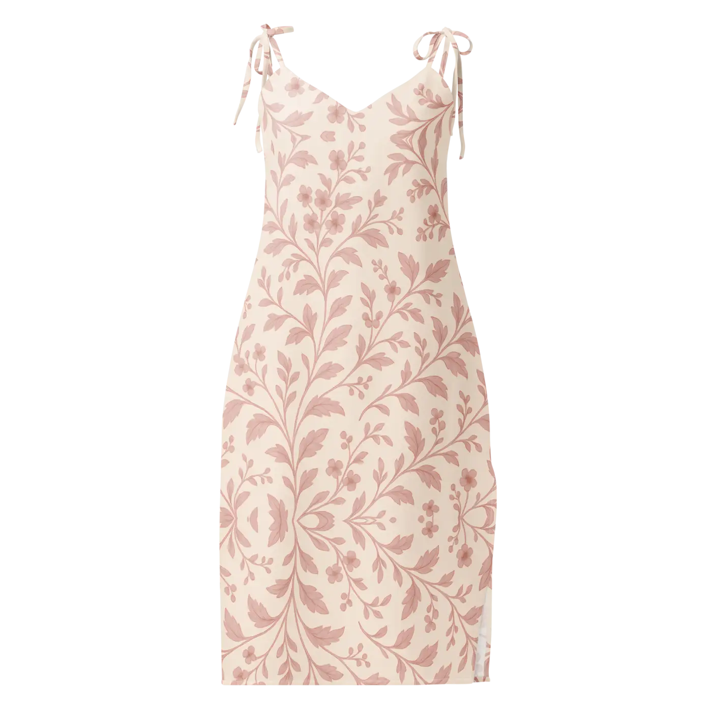 Midi Dress - Pink Floral Vines with Built-In Bra - DipaliZ