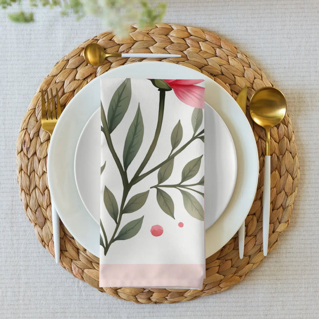 Cloth Napkin Set - Pink Floral Dining Decor - DipaliZ