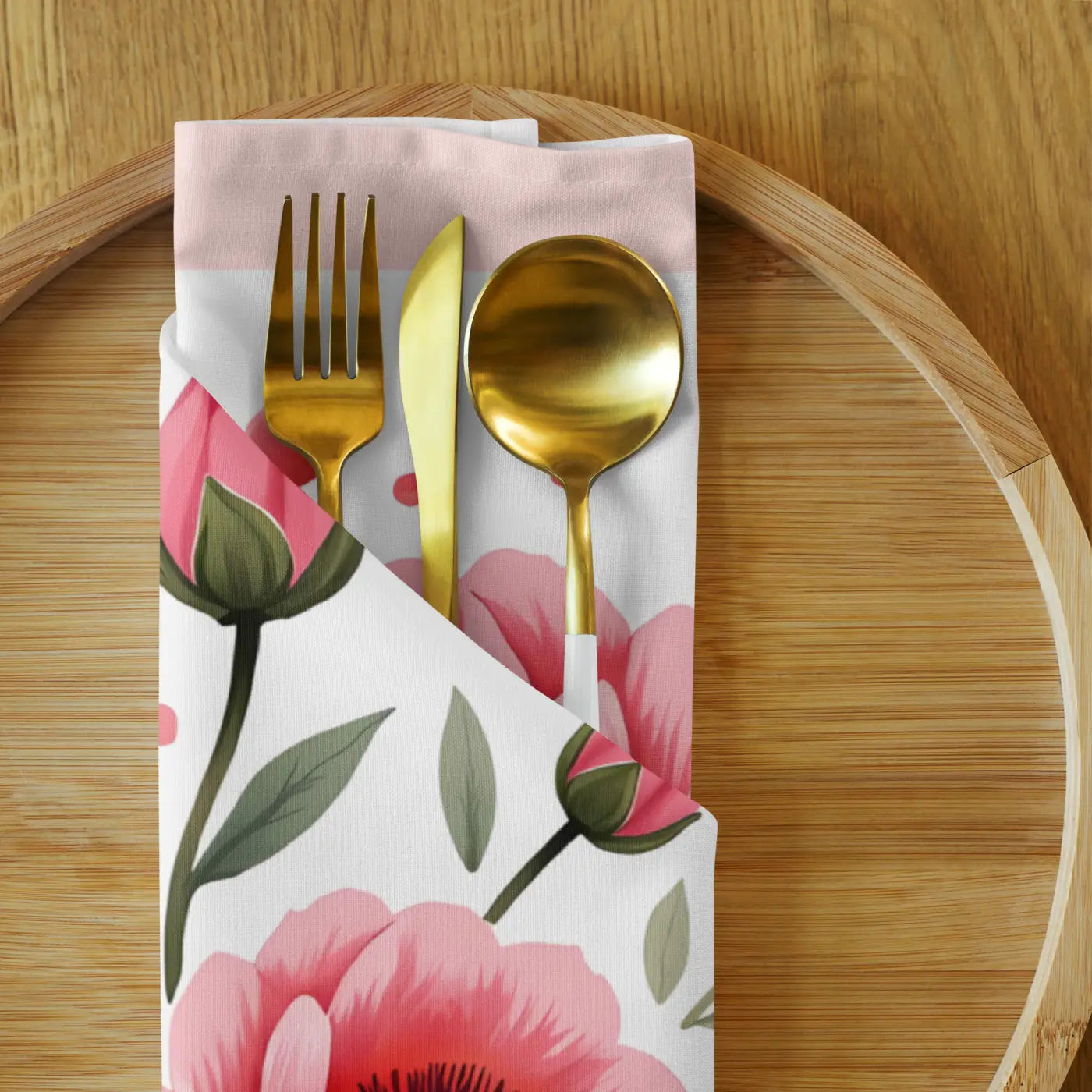 Cloth Napkin Set - Pink Floral Dining Decor - DipaliZ