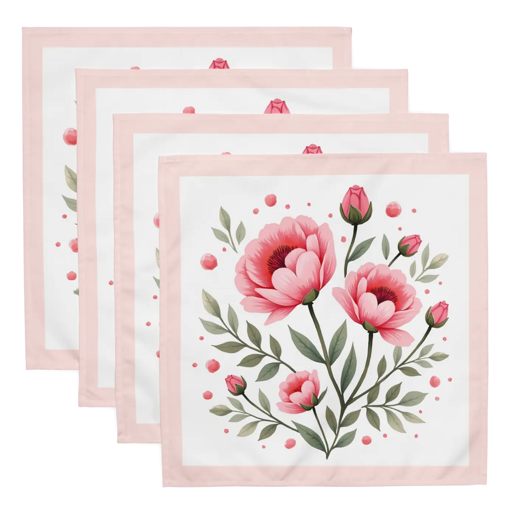 Cloth Napkin Set - Pink Floral Dining Decor - DipaliZ