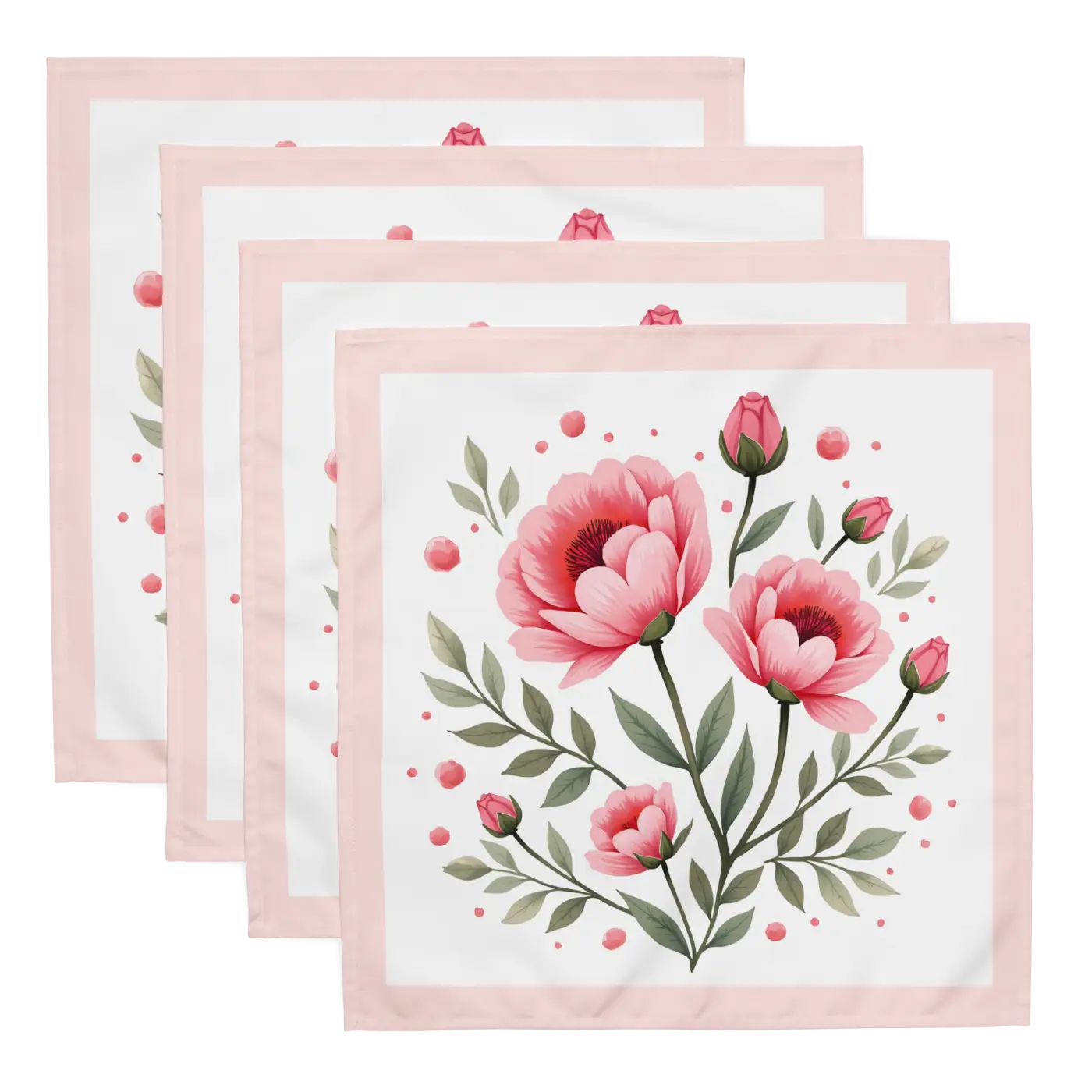 Cloth Napkin Set - Pink Floral Dining Decor - DipaliZ