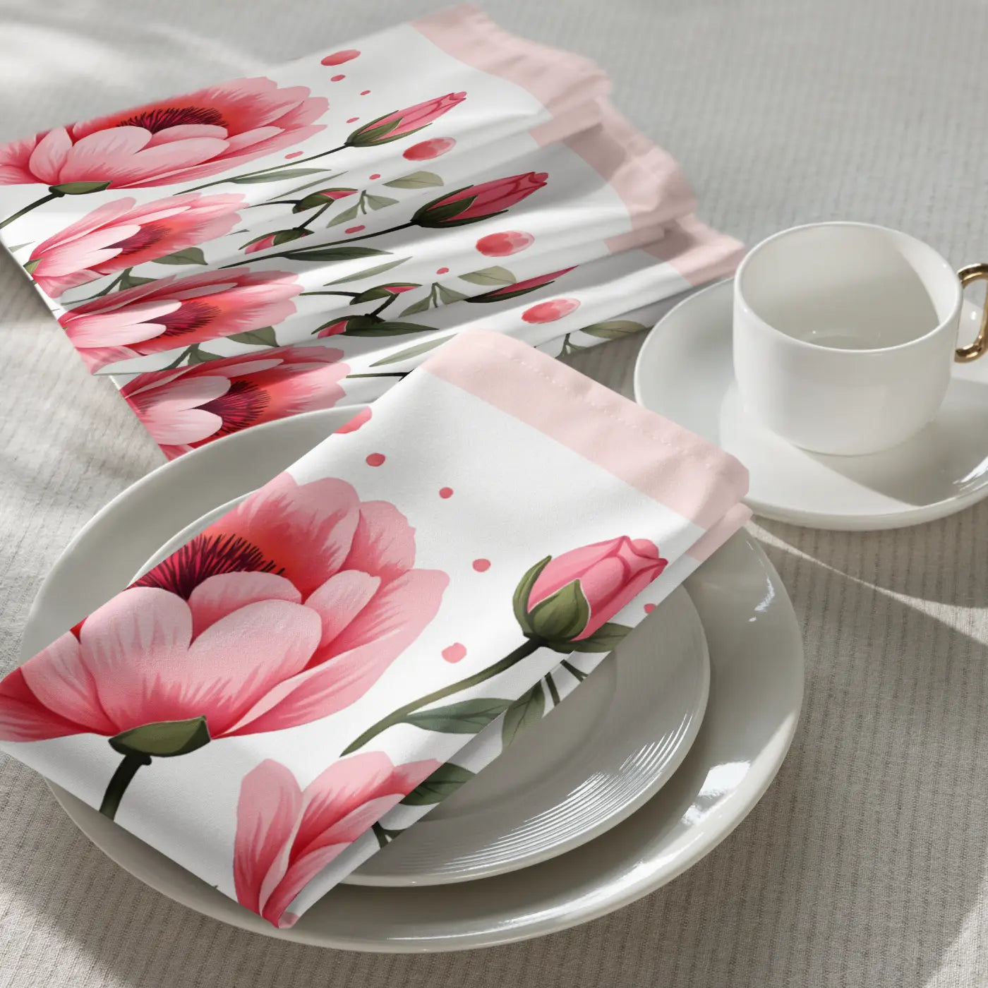 Cloth Napkin Set - Pink Floral Dining Decor - DipaliZ