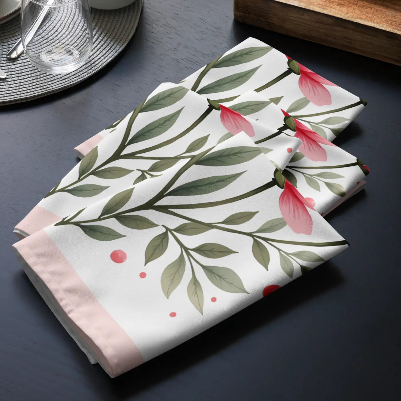 Cloth Napkin Set - Pink Floral Dining Decor - DipaliZ