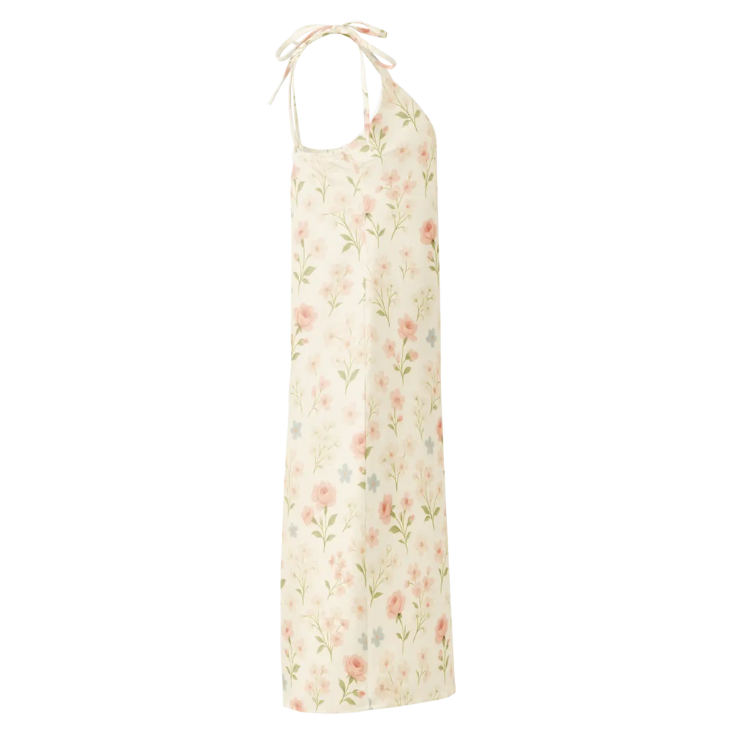 Pink Flowers Midi Dress - Built-In Bra Support - DipaliZ