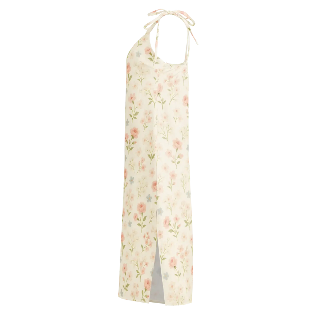 Pink Flowers Midi Dress - Built-In Bra Support - DipaliZ