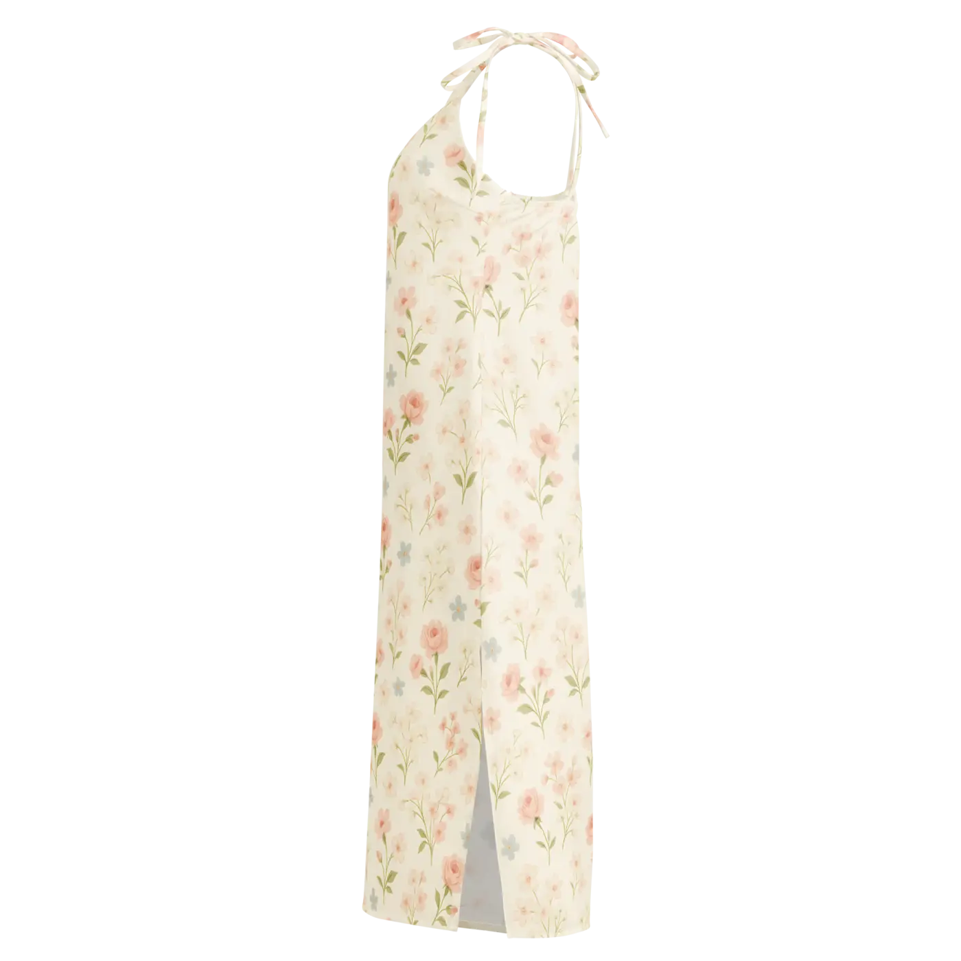 Pink Flowers Midi Dress - Built-In Bra Support - DipaliZ