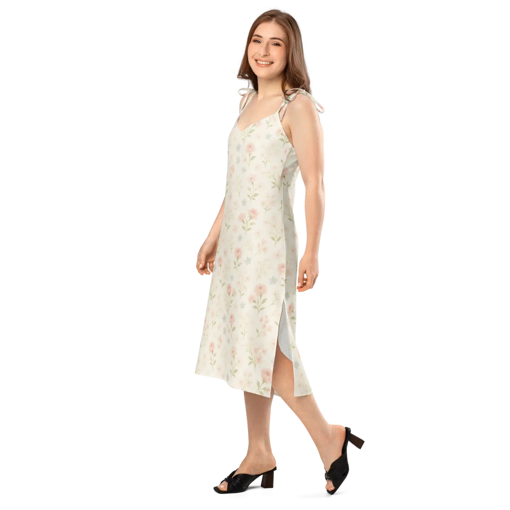 Pink Flowers Midi Dress - Built-In Bra Support - DipaliZ