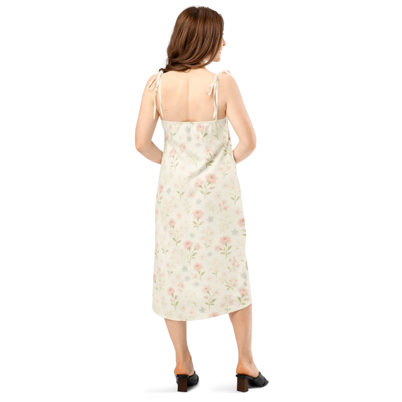 Pink Flowers Midi Dress - Built-In Bra Support - DipaliZ