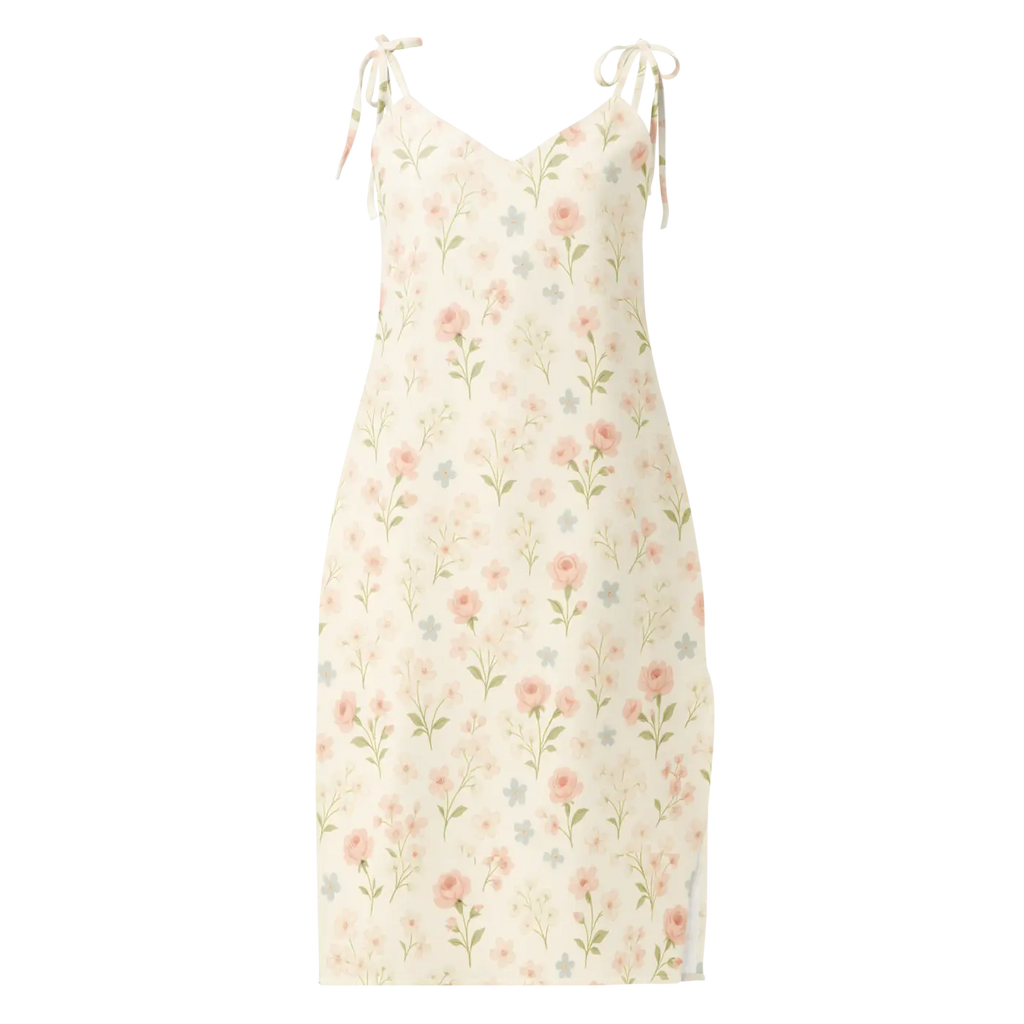 Pink Flowers Midi Dress - Built-In Bra Support - DipaliZ