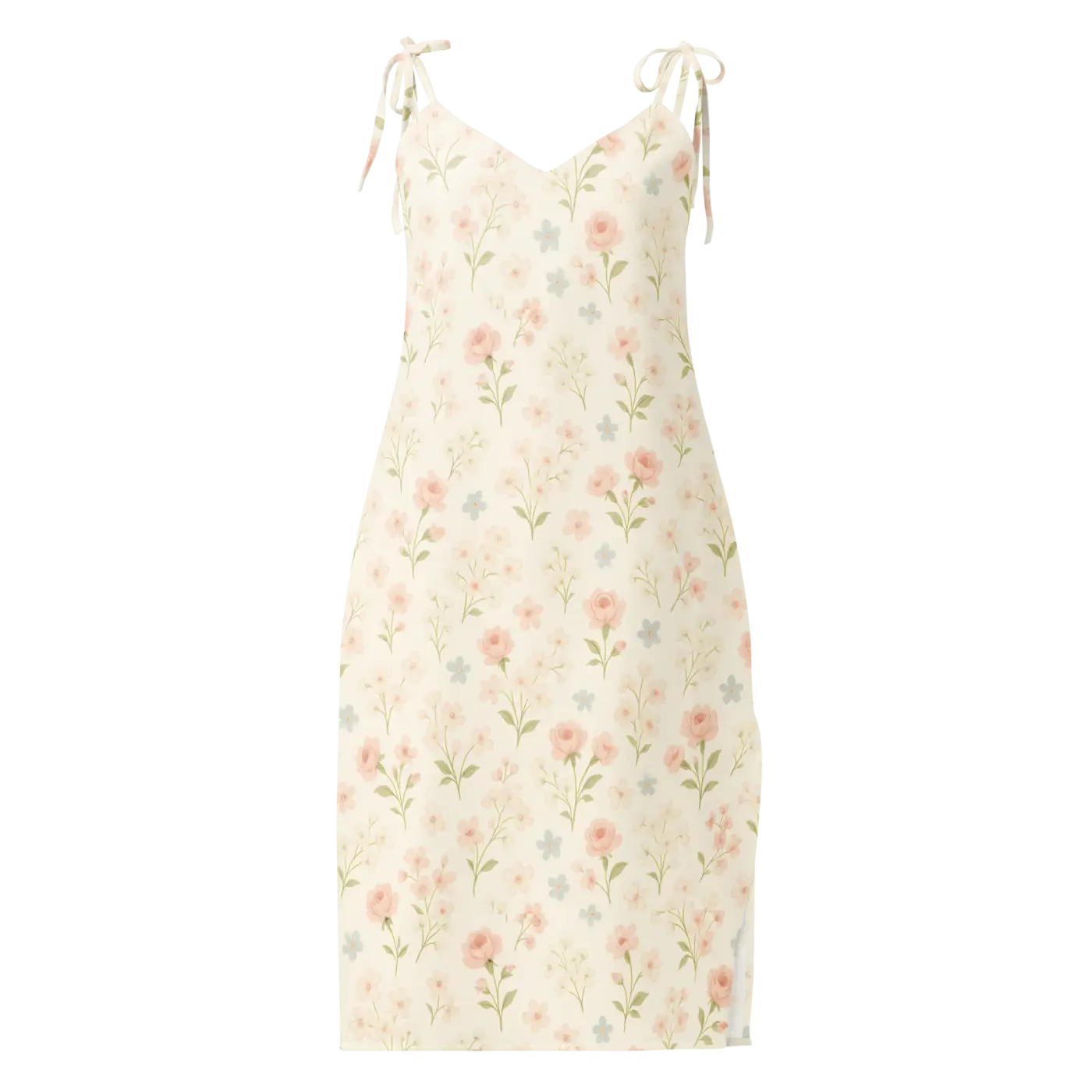 Pink Flowers Midi Dress - Built-In Bra Support - DipaliZ