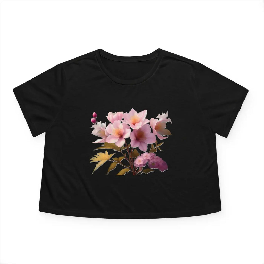 Vibrant Pink Flowers Flowy Cropped Tee - Women's Fashion - DipaliZ