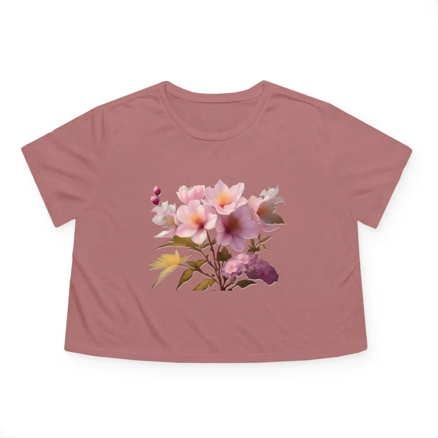 Vibrant Pink Flowers Flowy Cropped Tee - Women's Fashion - DipaliZ
