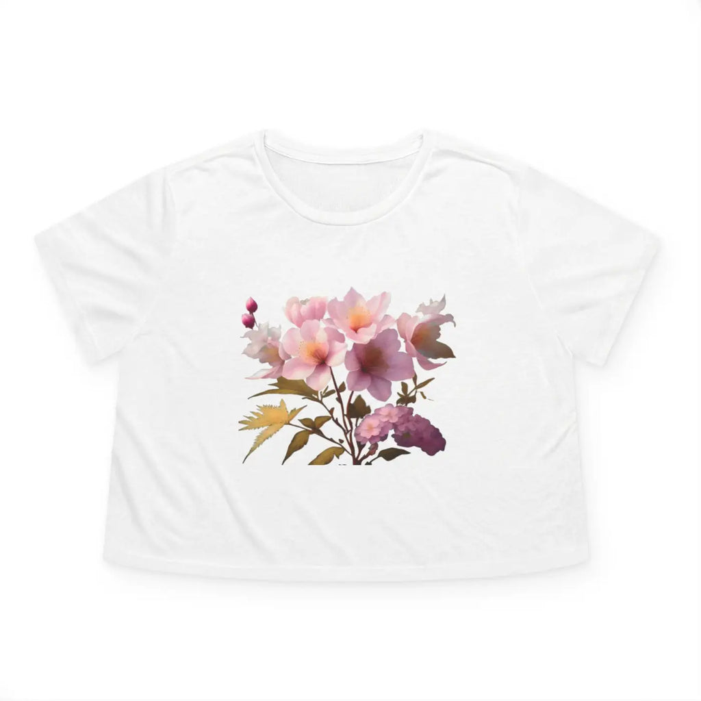 Vibrant Pink Flowers Flowy Cropped Tee - Women's Fashion - DipaliZ