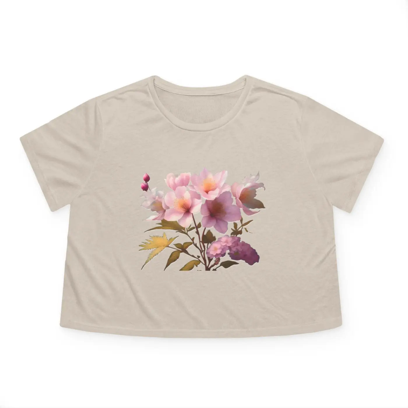 Vibrant Pink Flowers Flowy Cropped Tee - Women's Fashion - DipaliZ