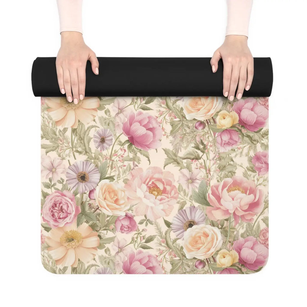 Pink Flowers Yoga Mat - Natural Rubber Non-Slip - DipaliZ