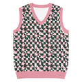 Knit V-Neck Vest - Pink Geometric Origami Pattern - DipaliZ