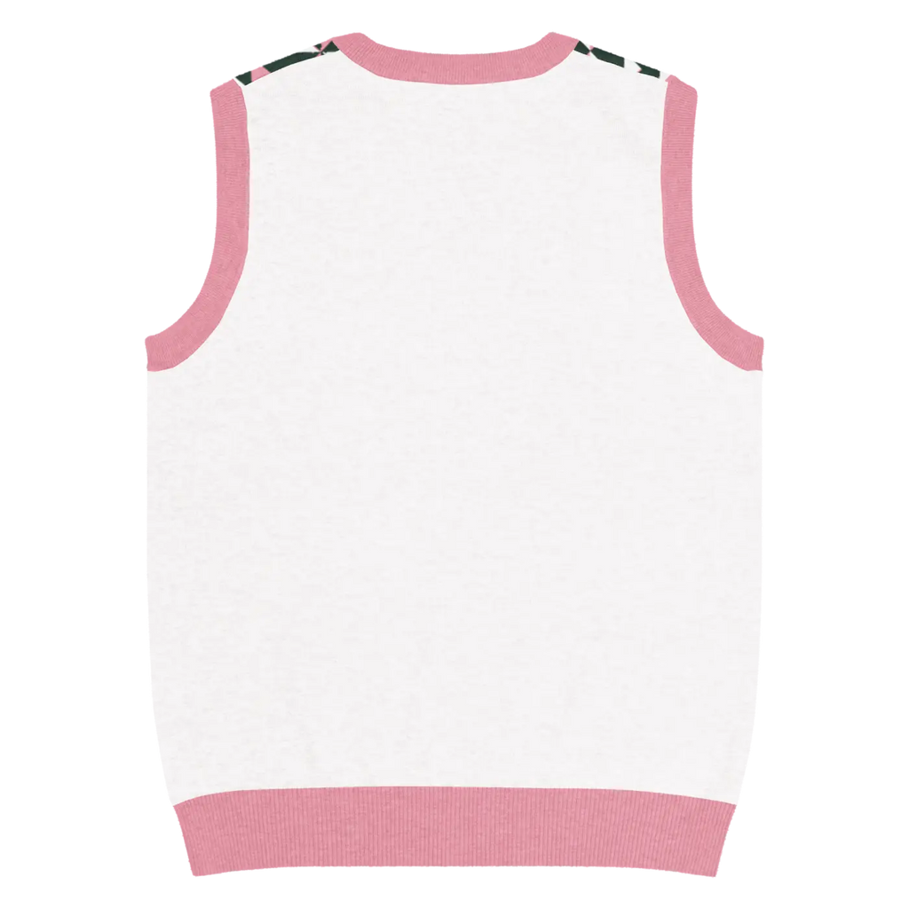 Knit V-Neck Vest - Pink Geometric Origami Pattern - DipaliZ