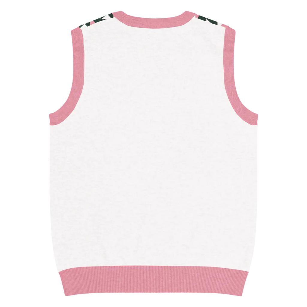 Knit V-Neck Vest - Pink Geometric Origami Pattern - DipaliZ
