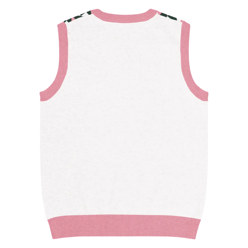 Knit V-Neck Vest - Pink Geometric Origami Pattern - DipaliZ
