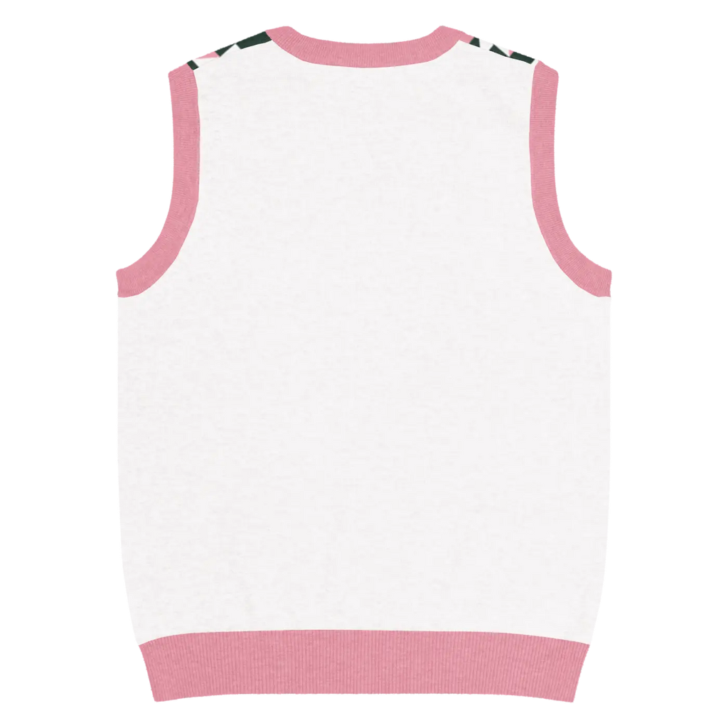 Knit V-Neck Vest - Pink Geometric Origami Pattern - DipaliZ