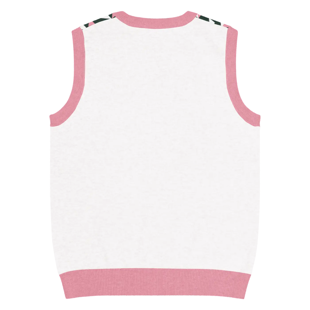 Knit V-Neck Vest - Pink Geometric Origami Pattern - DipaliZ
