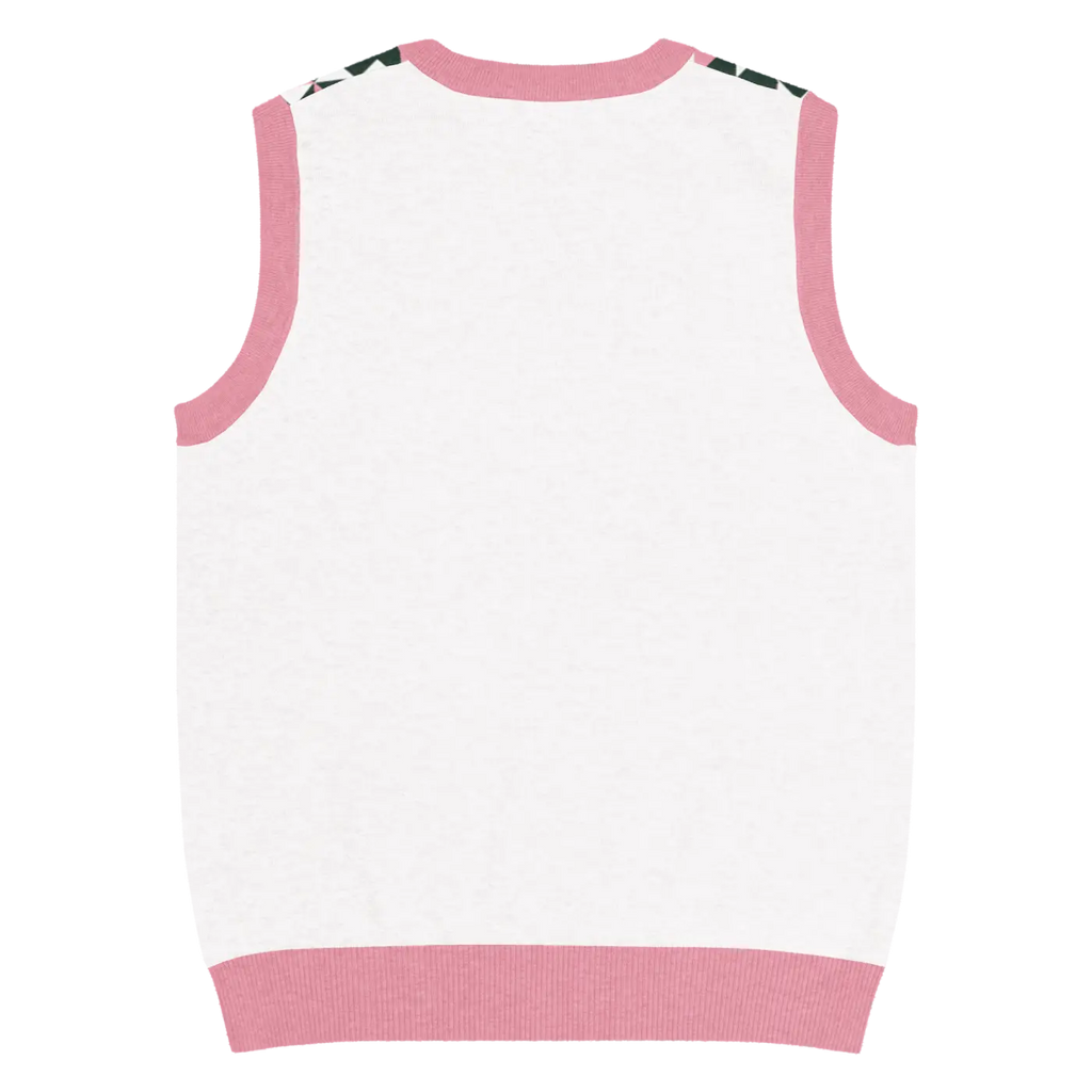Knit V-Neck Vest - Pink Geometric Origami Pattern - DipaliZ