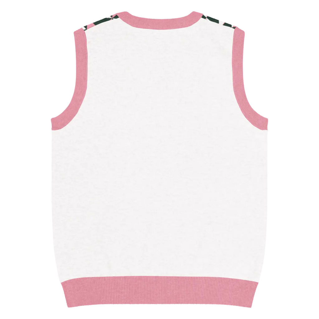 Knit V-Neck Vest - Pink Geometric Origami Pattern - DipaliZ