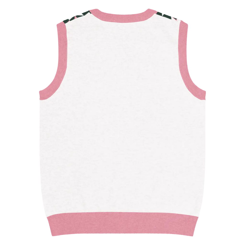 Knit V-Neck Vest - Pink Geometric Origami Pattern - DipaliZ