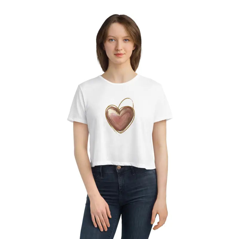 Flowy Cropped Tee - Pink Heart Gold Lining Design - DipaliZ