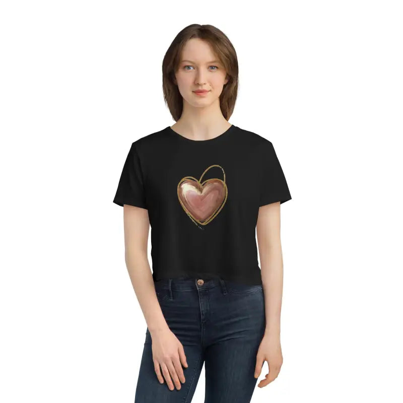 Flowy Cropped Tee - Pink Heart Gold Lining Design - DipaliZ