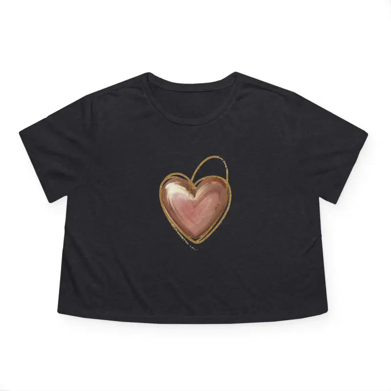 Flowy Cropped Tee - Pink Heart Gold Lining Design - DipaliZ