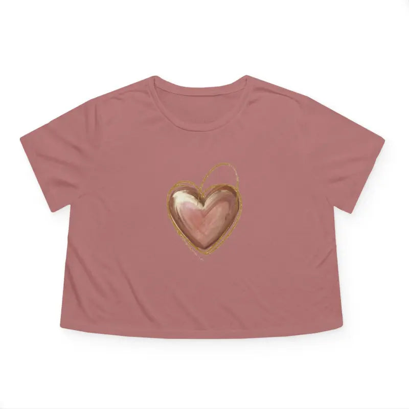 Flowy Cropped Tee - Pink Heart Gold Lining Design - DipaliZ