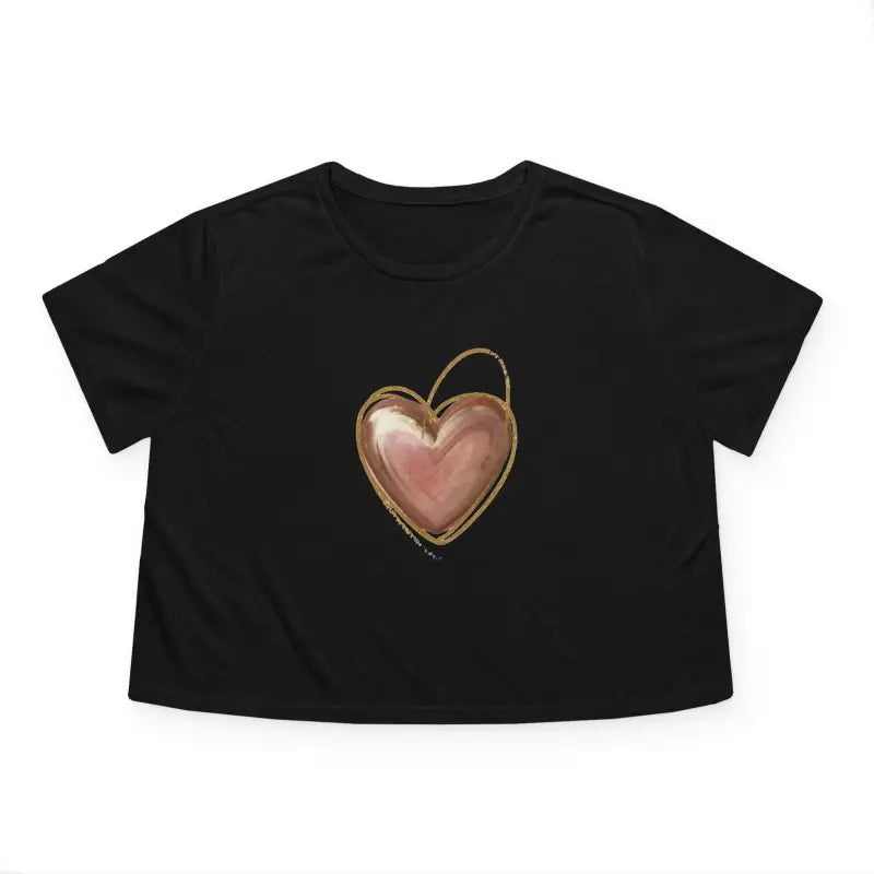 Flowy Cropped Tee - Pink Heart Gold Lining Design - DipaliZ