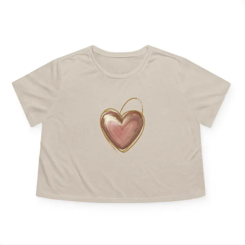 Flowy Cropped Tee - Pink Heart Gold Lining Design - DipaliZ