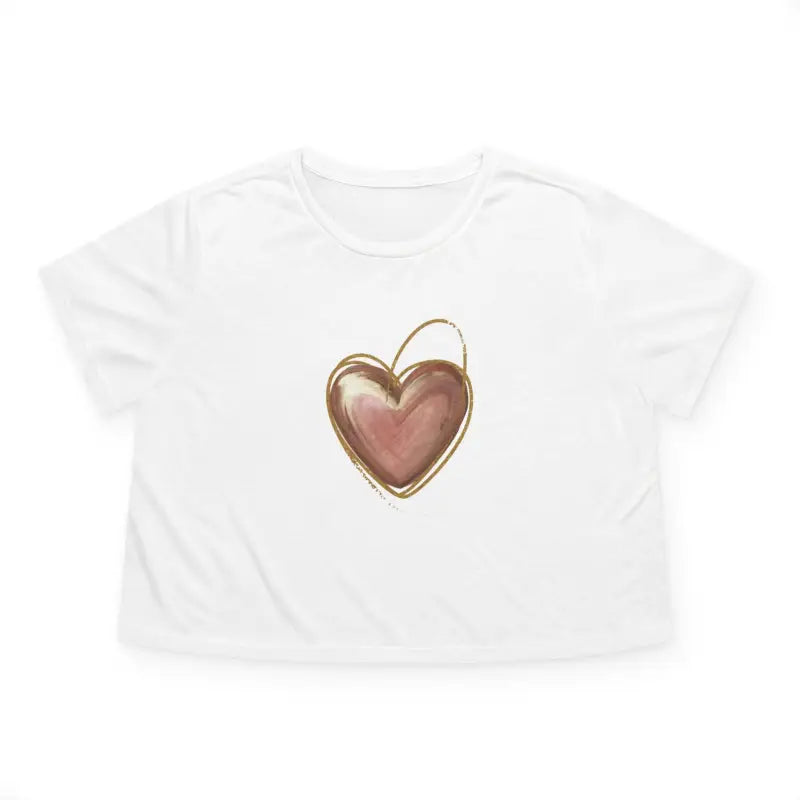Flowy Cropped Tee - Pink Heart Gold Lining Design - DipaliZ